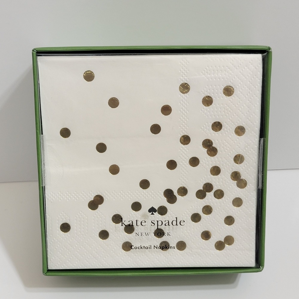 Kate Spade Cocktail Napkins Set of 50 White Gold New Cue the Confetti Polka Dot